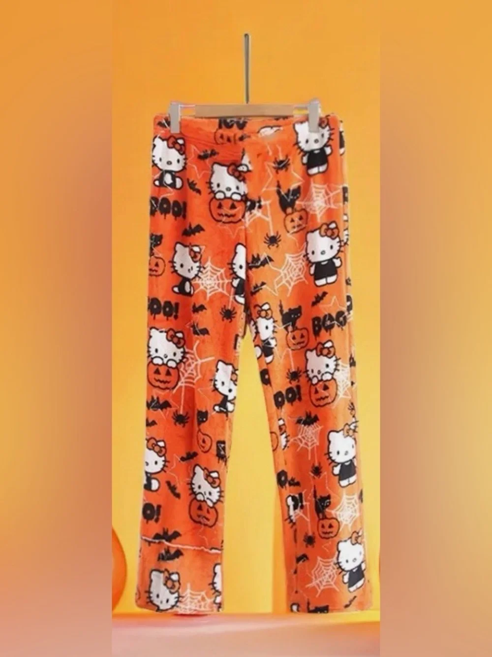 Brand New Hello Kitty Halloween Plush Pajama Pants | Orange Kids XL